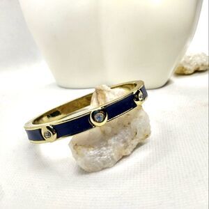 Black blue leather hinge bracelet w sparkling crystal‎ rhinestones
